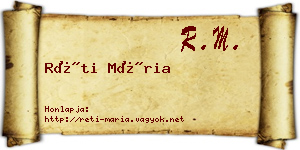 Réti Mária névjegykártya